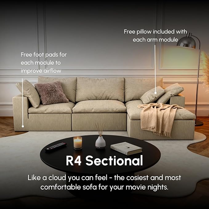 ROVE LAB R4 Sofa Sectional – Cloud-Soft SmartFoam® Comfort – Fully Modular, No-Tool Setup – 100% Foam Structure – Hypoallergenic, Spill-Resistant, Pet Friendly