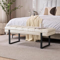 AIITTCC Faux Leather Ottoman Bench, Tufted Padded End of Bed Bench with Metal Legs, Upholstered Shoe Bench for Bedroom Living Room Entryway Window (Beige White, 46" Wide)
