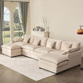 GOSUHI 142.5" U Shaped Couch, Modular Sectional Sofa, 3-Seater Comfy Cloud Couch with Movable Ottoman, Deep Seat Couches for Living Room, Linen, Beige