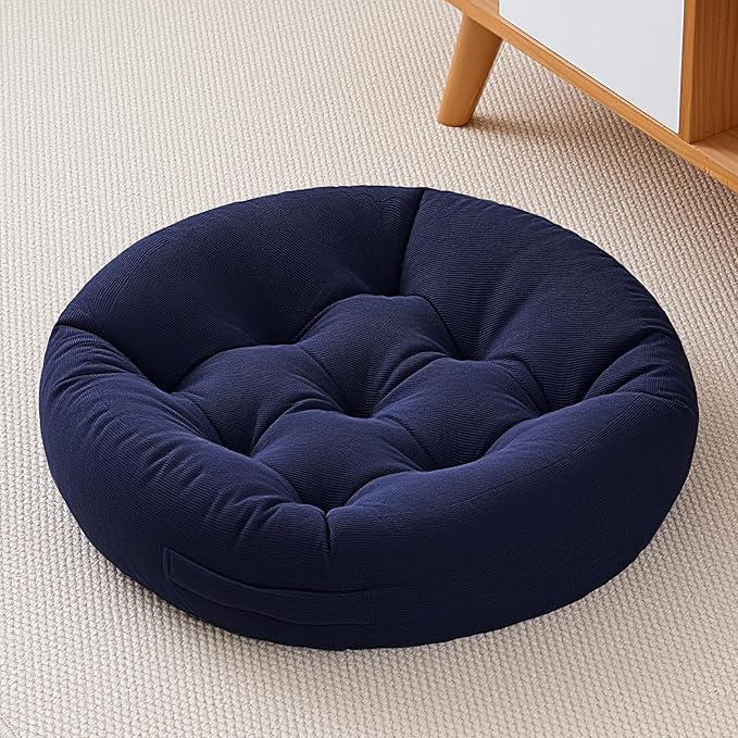 Floor Pillows for Adults, Meditation Cushions, 22x22 Inch Large Round Sitting Cushion Living Room Memory Foam Pillow for Sitting (1, Navy, 22x22x4 Inch)
