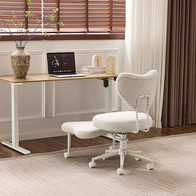 Meditation Chair with Lumbar Support, Ergonomic Floor Sitting Chair Adjustable Height, Cross Legged Chair for Office, Yoga & Mindfulness, Cushioned Seat with Wheels (Beige)