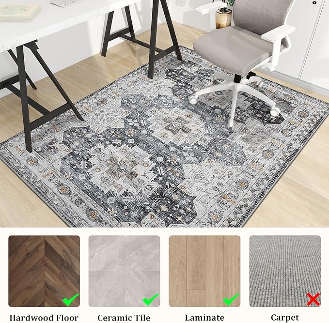 chakme Office Chair Mat for Hardwood Floor, 60"x45" Easy Glide Computer Desk Mat Protector for Rolling Chair Under Desk Rug Nonslip Backing, Machine Wash, (Boho)