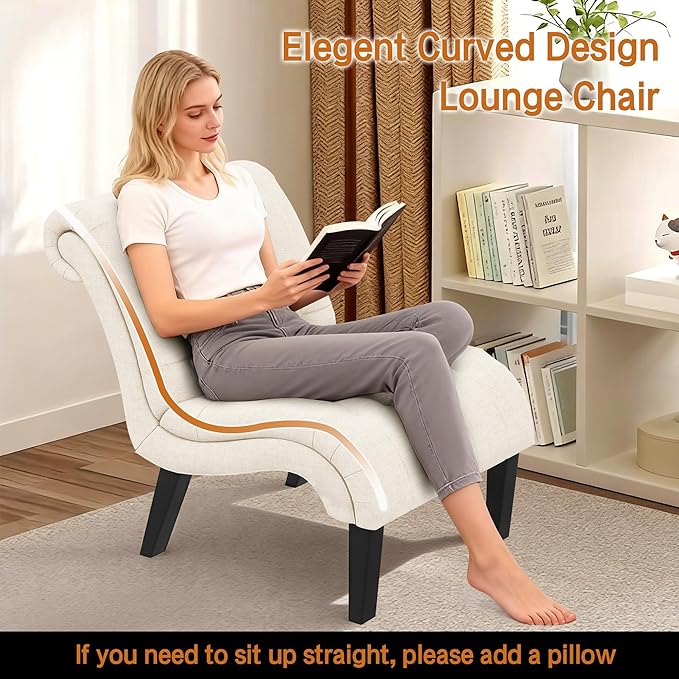 Yongqiang Accent Chair for Bedroom Living Room Chairs Tufted Upholstered Lounge Chair with Wood Legs Linen Fabric
