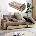 Roockky Convertible Sofa Bed, 85" Folding Sectional Sleeper Sofa with Storage Ottoman, Drawers, Built-in Bookshelves and 2 Cup Holders, Linen (Brown)
