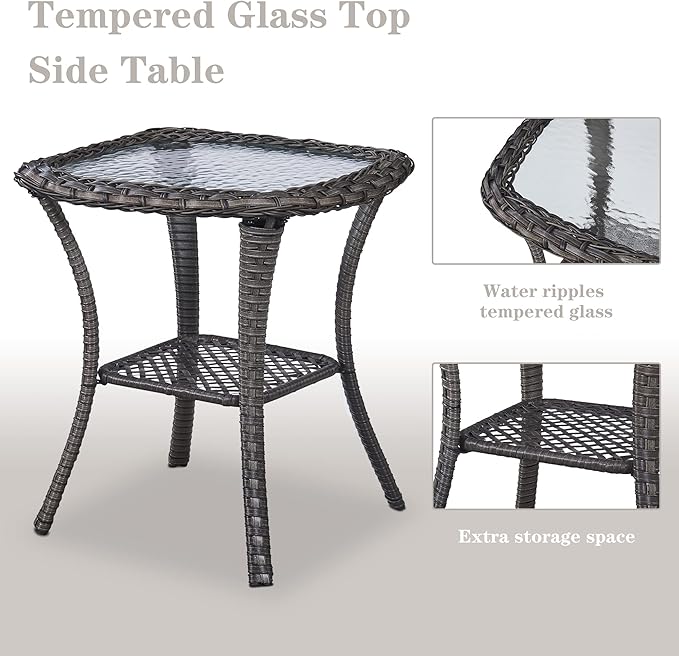 Belord Patio Swivel Rocking Chairs - Outdoor Wicker Glider Swivel Rcoker, 3 Pieces Patio Wicker Furniture Sets for Porch Includes 2 Swivel Rocking Chair and 1 Side Table