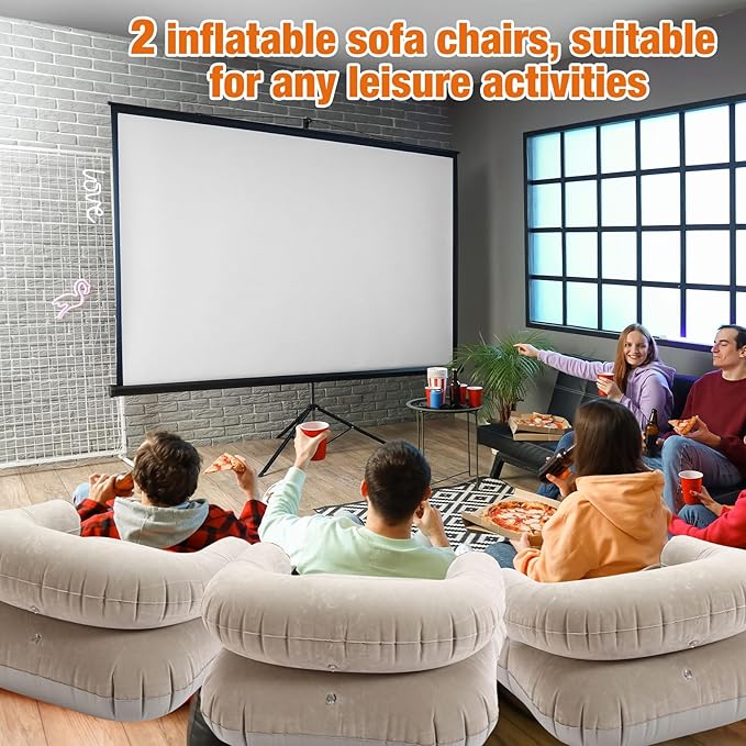 Threehoney 4 Pcs Inflatable Lounge Chair Deck Chair Lazy Sofa, Blow Up, Folding, Portable Couch for Home, Office Balcony, Floor Seating (Beige)