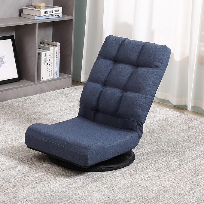 Swivel Floor Chair for Adults with Back Support Adjustable Floor Gaming Chair for TV, Reading, Playing Video Games,Floor Lounge Chair with Lumbar Support, Folding Design 8858Z(Blue)