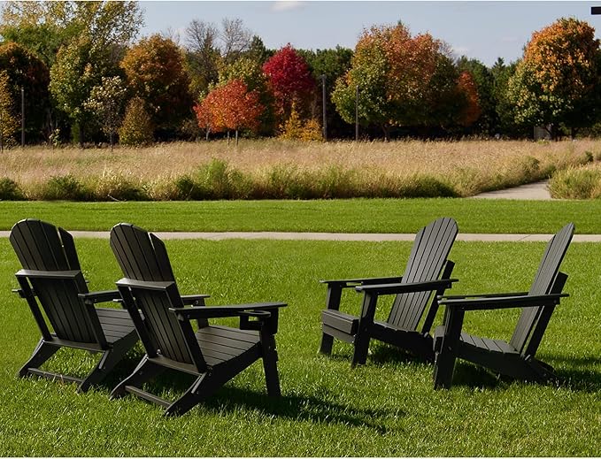 FUNBERRY Folding Adirondack Chair Set of 4, All Weather HDPE Fire Pit Chairs with Cup Holder for Outdoor