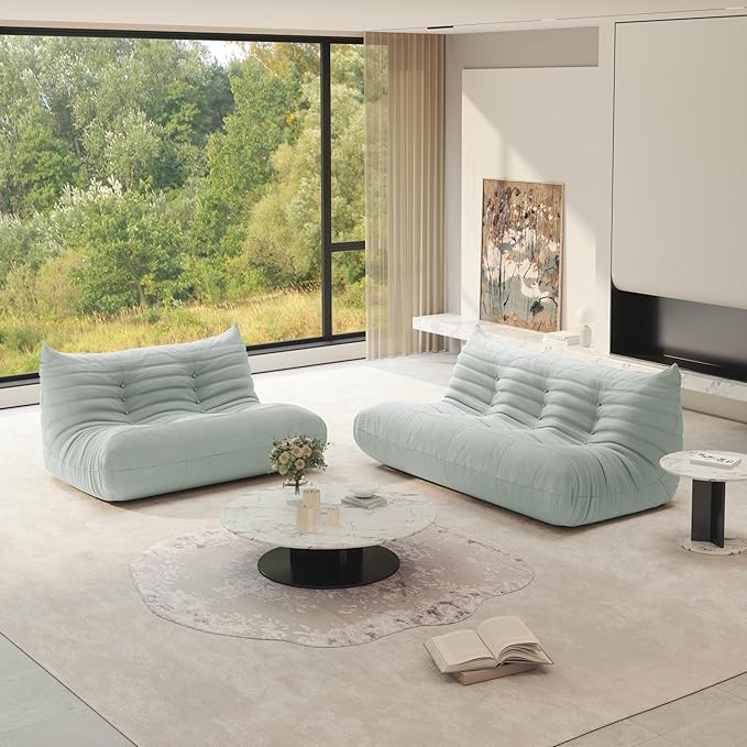 Fireside Chair Corner Bean Bag Chair for Adults, Modern Corduroy Fabric Caterpillar Sofa Couch, Lazy Floor Sofa Armless Foam Couch Lounger Tatami Recliner for Living Room Bedroom Dorm Office