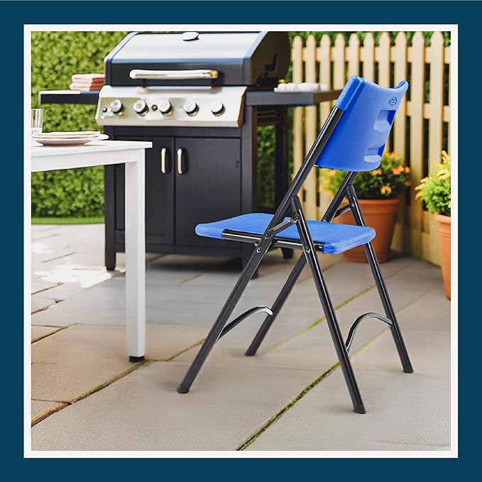 OEF Furnishings OEF600 Series High Back Folding Chairs, Blow-Molded Polyethylene Commercial-Grade Seating for Indoor and Outdoor Use, 500 lb Weight Capacity, 4-Pack (Blue)