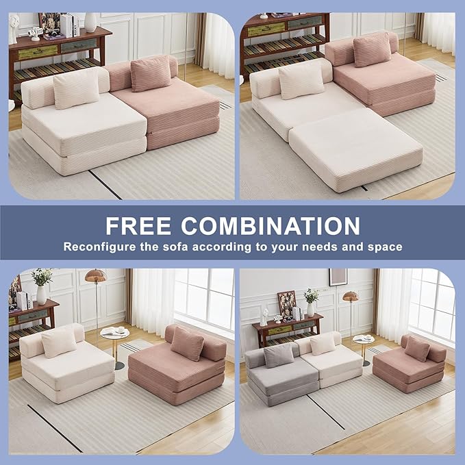 Folding Sofa Bed, Convertible Sleeper Chair with Pillow, Single Sofa with Back Support, Portable Fold Out Chair Cloud Couch Bed, Comfy Floor Sofa Lounge for Living Room Bedroom, Navy Blue