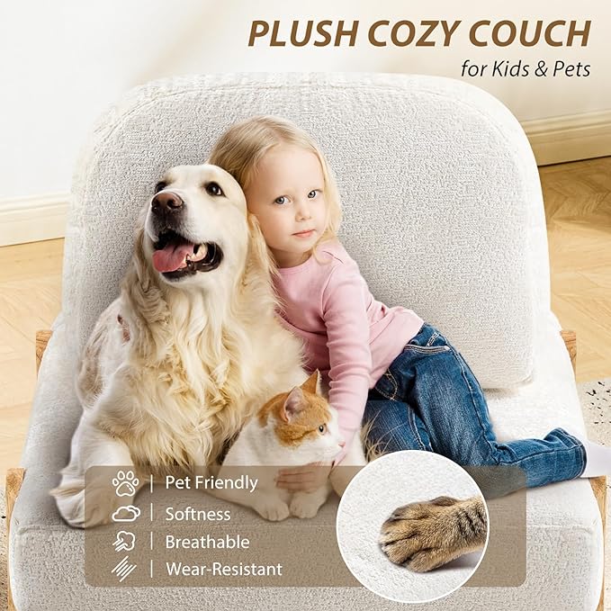 Folding Sofa Bed with Ottoman, 2-in-1 Fold Out Single Sleeper Chair with Wooden Frame, Headrest & Lumbar Pillow, Chenille Boneless Memory-Foam Filled Floor Couch Seating for Living Room Reading, Beige