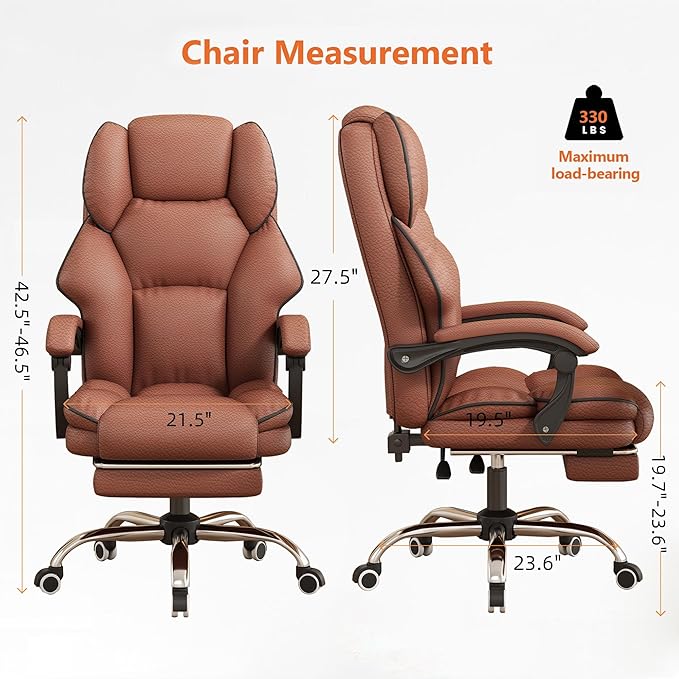 HDHNBA Office Chair High Back Executive Desk Chair Computer Gaming Chair with Foot Rest Swivel Work Chairs Ergonomic Office Chairs, Brown