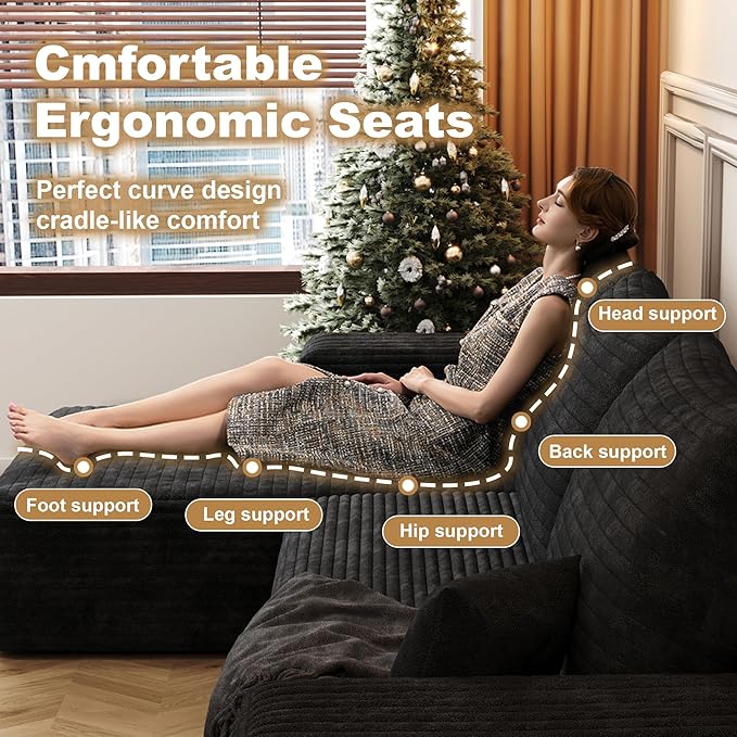 AUGOP 108" Sectional Couches for Living Room Modern Modular Sofa with L-Shape Couchs Upholstered Boneless Couch Deep Seat Sectional Couch with Chaise (Black, Left Facing Chaise+2Seaters)