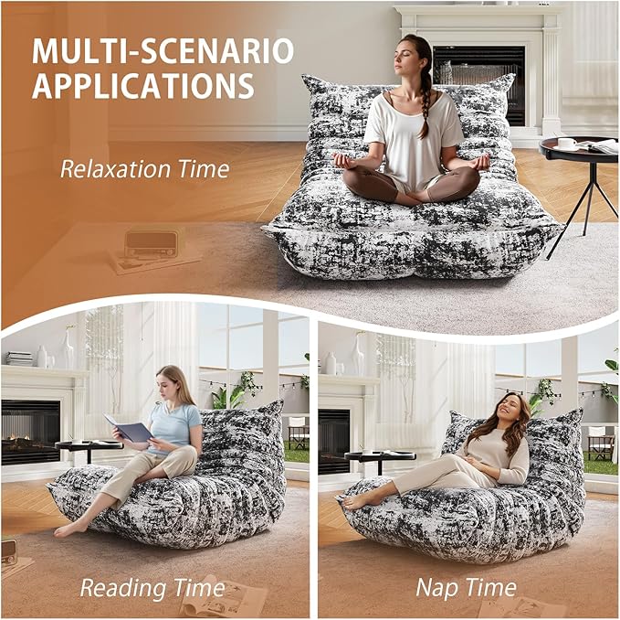 Selyteramy Oversized Bean Bag Chairs for Adults, Giant Beanbag Chair with Memory Foam, Comfy Lounge Chair Lazy Sofa for Apartment, Living Room, Bedroom, Office(Knit Fabric)