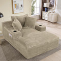 50"W x 68"D Oversized Chaise Lounge Chair Indoor Boneless Reading Chair Plush Corduroy Recliner with Cup Holders Large Deep Seat Comfy Sofa Bed with 3 Pillows for Living Room Bedroom, Light Camel