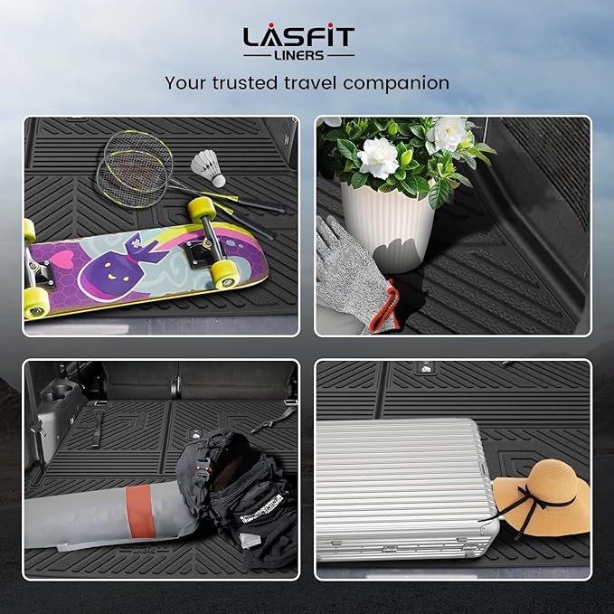 LASFIT Cargo Mat for Toyota Highlander 2026-2020, All Weather TPE Custom Fit Cargo Liner for Highlander Accessories, 2025 Highlander Trunk&Backrest Mats(Fit Hybrid&Gas&7&8 Seats&8Without Subwoofer)