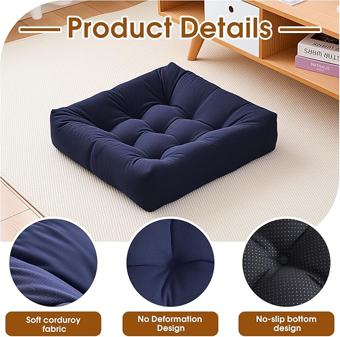 Tikuns Floor Pillow, Large Cushions (4, Navy, 22x22x4 Inch)