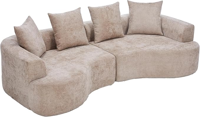 109” Curved Sectional Sofa, Chenille Fabric Modular Cloud Couch, No Assembly Required Half Moon Couch with Deep Seat, 4 Pillows for Living Room, Apartment, Bedroom