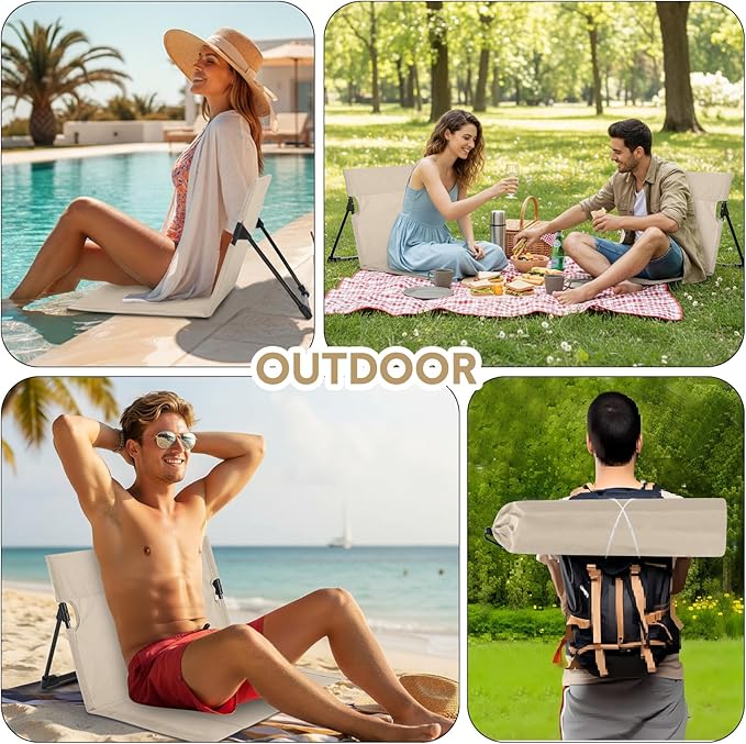 Jetec Foldable Floor Backrest Chair Portable Camping Chair with Storage Bag Light Weight Lazy Seat for Indoor Outdoor Bed Ground Park Lawn Concerts Beach Hiking