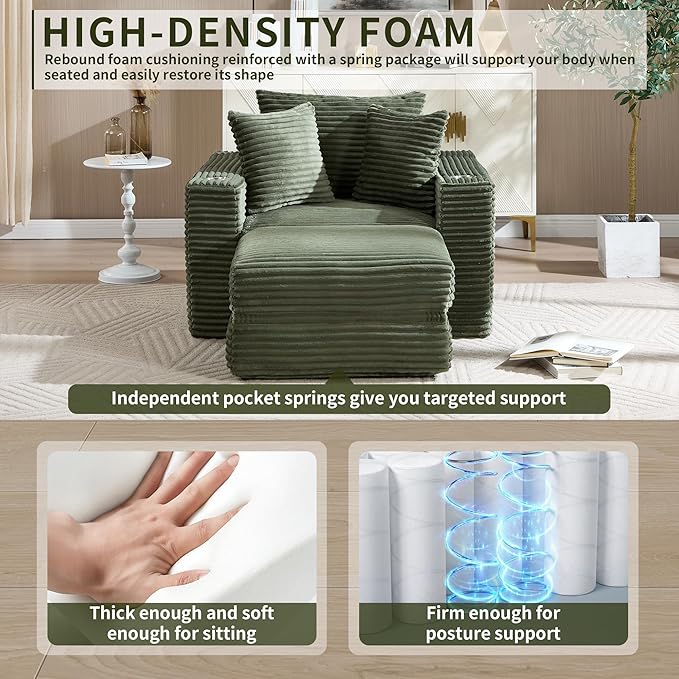 Boneless Chaise Lounge Chair Indoor, All-Foam Convertible Lounge Chair with No Frame, Wide Reclining Floor Lounger for Reading, Napping & Relaxation, No Assembly Needed (Green)