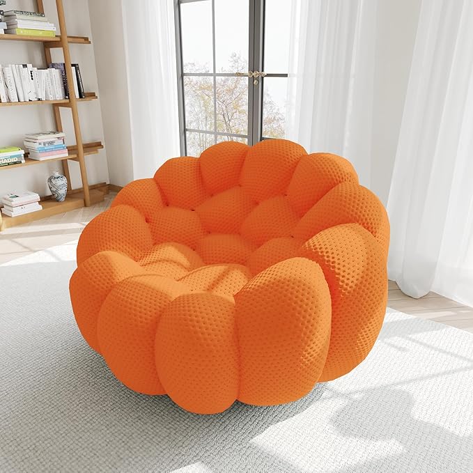 WJShome Bubble Couch,49.21'' Single Sofa,Mesh Fabric Lazy Floor Sofa, 3D Honeycomb Shape Curved Couch for Living Room, Office, Apartment (Orange, 48.43" D)