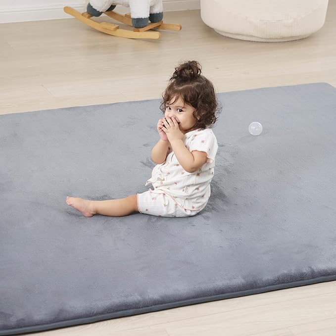 PAPAMAT 1.3" Thick Baby Floor Play Mat 79x118, Basic Padded Foam Mat for Tummy Time Crawling, Non Slip Cushioned for Babies Toddlers Infants Kids (Light Grey)