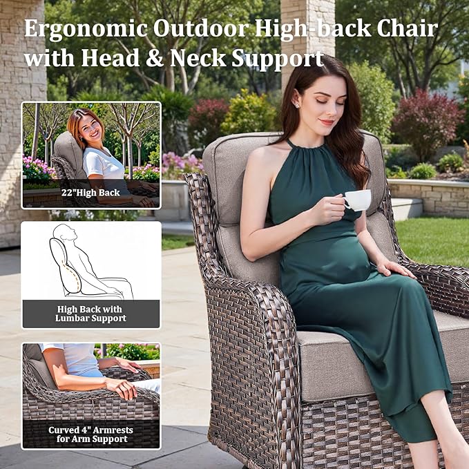 Pugire 71'' Patio Couch Outdoor Wicker Sofa, Heavy Duty All-Weather Rattan 3-Seater Sofa with Deep Seating and Removable Cover, Outdoor Patio Furniture for Deck Porch Sunroom Backyard Brown/Grey