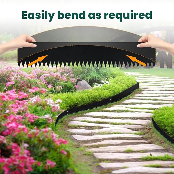 Metal Landscape Edging Galvanized Steel Edging Metal Garden Edging Border 40 Inch Strips 8 Inch Depth Black Steel Landscaping Edge 6-Pack for Lawn Yard Pathway 20 Ft Total (with 6 Clips)