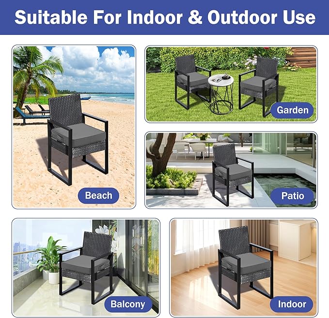 Patio Chair Cushions, 19" x 19" x 3" Outdoor Chair Cushions Set of 4, Waterproof Outdoor Cushions for Patio Furniture, Outdoors Seat Cushions Set of 4 with Handle and Ties, Grey