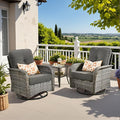 CAODOC 3-Piece Swivel Rocking Rattan Chair Outdoor, Patio Bistro Furniture Conversation Set, Wicker Chair with Coffee Table Black