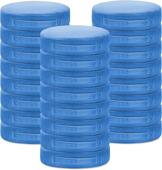24 Pcs Round Floor Cushions for Kids, 15'' Plush Flexible Seating Pillows with Handles, Soft Chair Seats for Classroom Elementary Daycare Preschool Playroom Reading Corner Blue