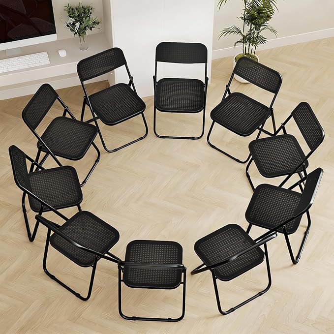 10 Pack Plastic Folding Chair Foldable Plastic Chair, Outdoor Indoor Portable Party Chairs,Stackable Commercial Seats with Steel,300-Pound Capacity,Black