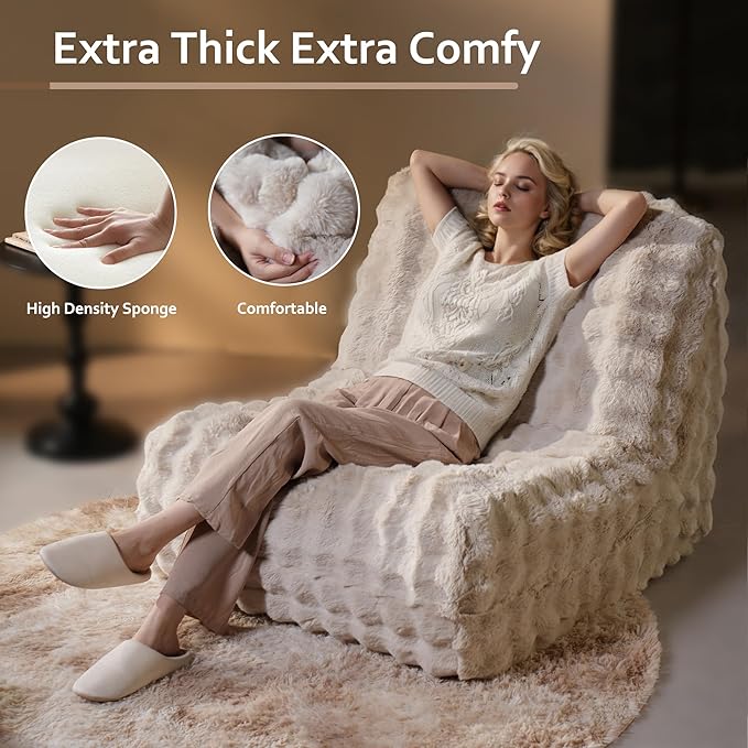 HOOOWOOO Giant Bean Bag Chair,Fireside Floor Beanbag Chair for Adult Kids,Comfy Single Sofa Couch for Bedroom,Living Room,Office (Beige, Standard)