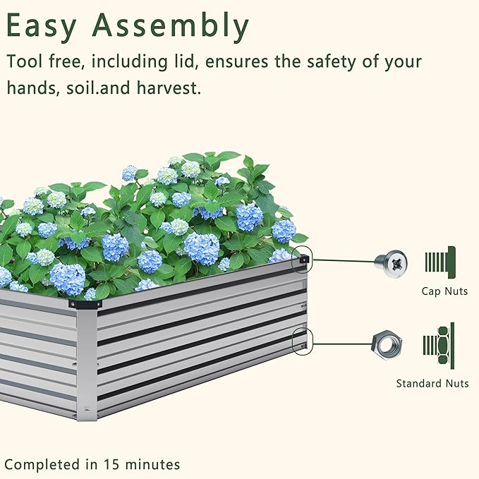 DIIYIV 2PCS 8x4x1FT Galvanized Raised Garden Bed Kit,Vegetable Boxes-Rectangle Metal Flower Box,Large Planter Raised Beds Outdoor Garden for Planting,Fruit,Herb-Silver