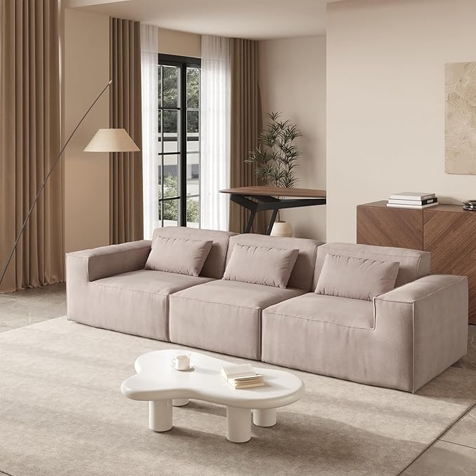 JACH 118" Modular Sectional Sofa, Huge Plus 3 Seater Cloud Couch, Modern Comfy Cloud Fleece Couches, Sofas Furniture for Living Room, Office, Apartment, Brown