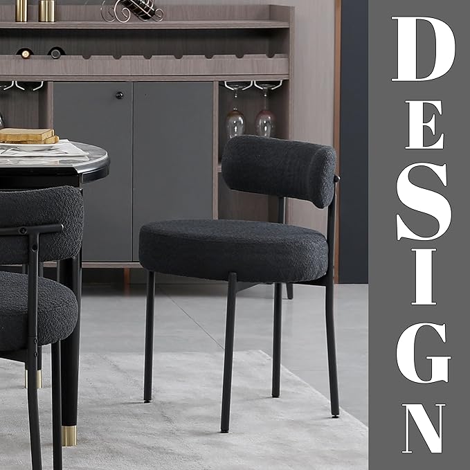 DYHOME Black Dining Chair One Chair for Kitchen Dining Room,Upholstered Boucle Dining Chair with Black Metal Legs,Curved Backrest Modern Dining Room Chair
