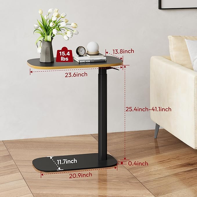 SANODESK Small Standing Desk Pneumatic Height Adjustable Small Sit Stand Desk Laptop Desk Overbed Table Computer Cart for Home Office Computer Workstations(23.6" W x 13.8" D,Black+Maple Band)