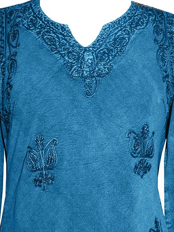 Agan Traders 2025 Winter Long Sleeve Diamond Neck Embroidered Tops - Medieval Boho Vintage Tunic Kurta Blouses for Women