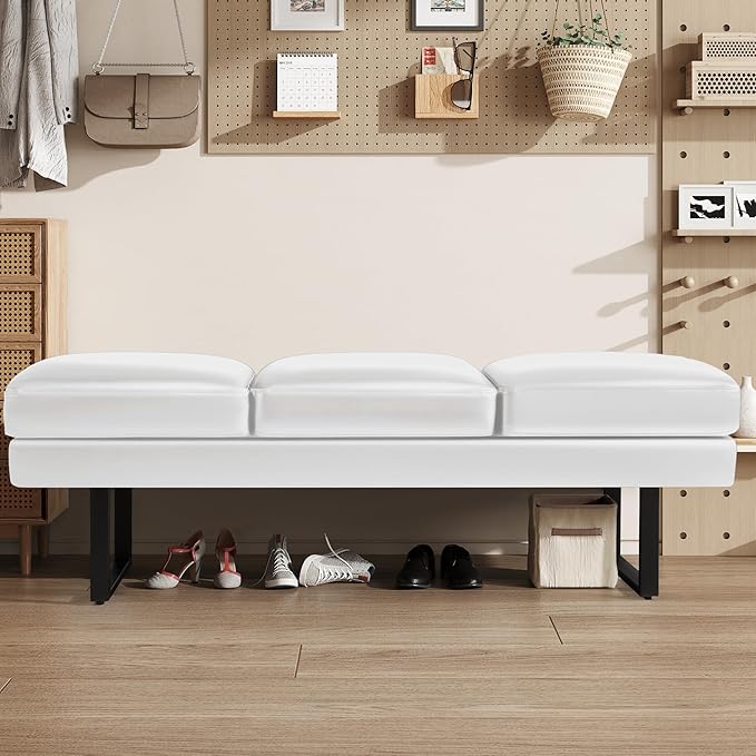 JUMMICO Waiting Room Chair Office Chair Seating, 59.6 inches Upholered Reception Bench 3 Seat Faux Leather Office Guest Chair Conference Room Chair for Salon and Shop (White)