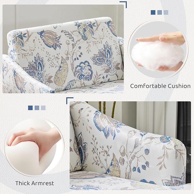 Bezseller Oversized Accent Chair, 33.5'' Wide Seat Comfy Armchair with 2 Pillows, Upholstered Big Reading Chair, Modern Single Sofa Chair for Living Room Bedroom Apartment Office, Blue Floral