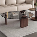 EASYSOUL Modern Round Coffee Table with Glass Top, 35.43" L x 35.43" W x 14.69" H, Circular Tea Tables for Living Room Home Office Industrial Cocktail Tables (Walunt-Grey Glass/35.43")