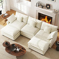 WorthFurni 111.4” Modular Sectional Sofa, U Shape Cloud Couch with 2 Movable Ottoman, Comfy Chenille Deep Seat Sofa with Soft Pillows for Apartment Living Room Bedroom（Beige）
