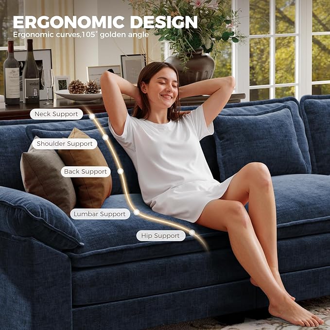 CDCASA 154" Oversized Modular Sectional Sofa, Comfy U-Shaped Cloud Couch w/ 3 Movable Ottoman, 7-Seater Chenille Deep Seat Modern Sofa Couch for Living Room, DIY Combination, Blue
