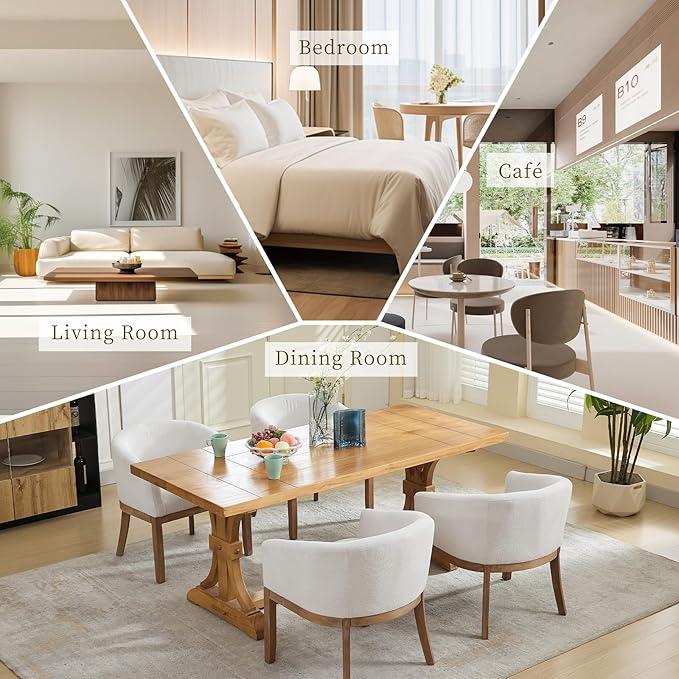 Shenyon Mid Century Modern Dining Chairs with Arms, Upholstered Linen Fabric Dining Room Chairs with Solid Wood Legs, Comfy Barrel Accent Chairs for Dining Room, Living Room, or Cafe,Beige