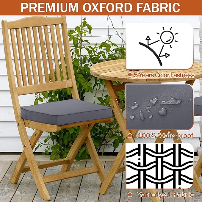 Outdoor Chair Cushions 18.5x16 Inch Waterproof Patio Chair Cushions with Tie 5 Year Color Fastness Thick Outdoor Seat Cushion for Patio Furniture Dark Grey Set of 4