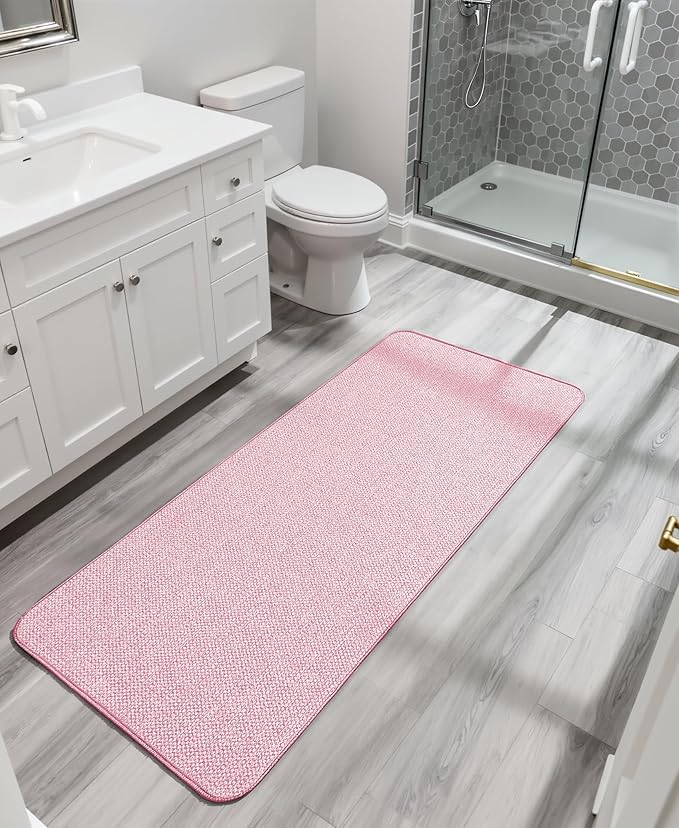 Bosap Bath Mat,Ultra Thin Bathroom Runner Rugs,Large Bath Mats for Bathroom,Quick Dry,Non-Slip,Machine Washable,Low Pile,Bath Rug,Shower Outside,Sink,Home Decor Accessories.Pink,1'5"x4'11"（17x59inch）