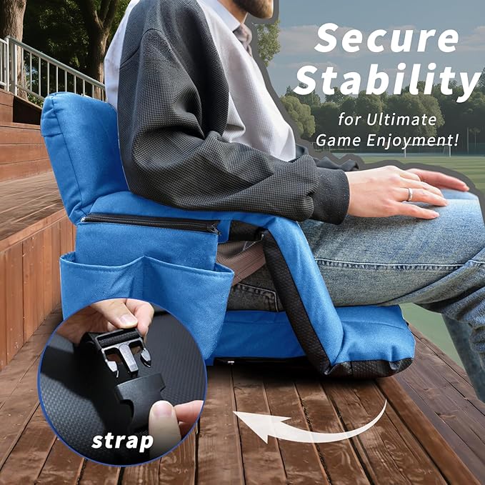 Stadium Seats with Back Support,Wide Stadium Chairs with Back and Cushion, Sofa Style Stadium Seats, 6 Reclining Positions, Extra Thick Bleacher Seat for Sports Events (Blue-2 Pack,Wide|25")