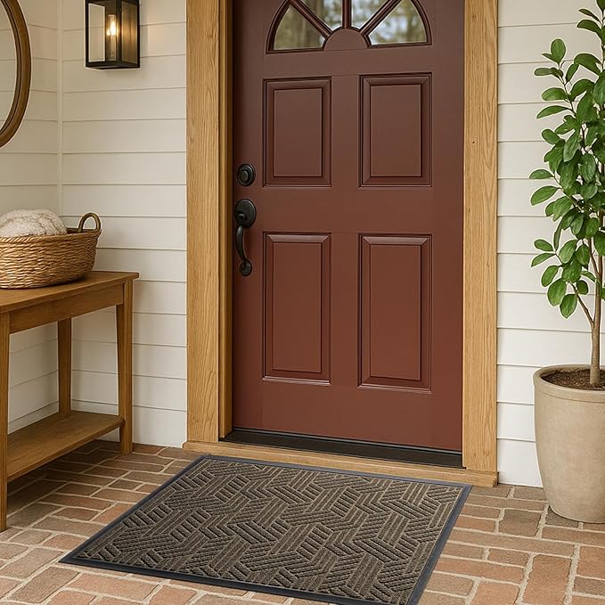 XADP Front Door Mat 47"x32" Indoors Outdoors Welcome Mats, Waterproof Non-Slip Rubber Backing Heavy Duty Doormat Outside Entrance, Low Profile Entryway Rugs Floor Mat for Patio, Pattern B Brown