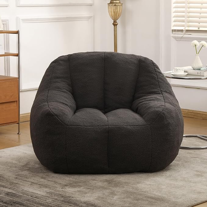 Setawix Bean Bag Chair with Filler, Comfy Teddy Bean Bag Chairs for Adults and Kids, Cozy BeanBag Sofa Fully Floor Couch with Memory Foam for Living Room Bedroom,Dark Grey
